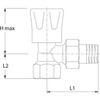 Radiatorafsluiter Serie: HRV Type: 2480N Messing/EPDM Haaks Instelbaar M30x1,5 1/2" (15)